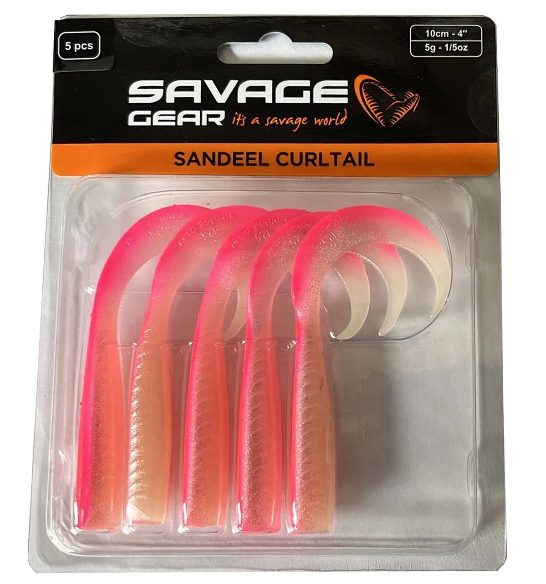 Savage Gear LB Sandeel Curltail 10cm 5 Adet Silikon Balık #Renk:Pink Glow Back