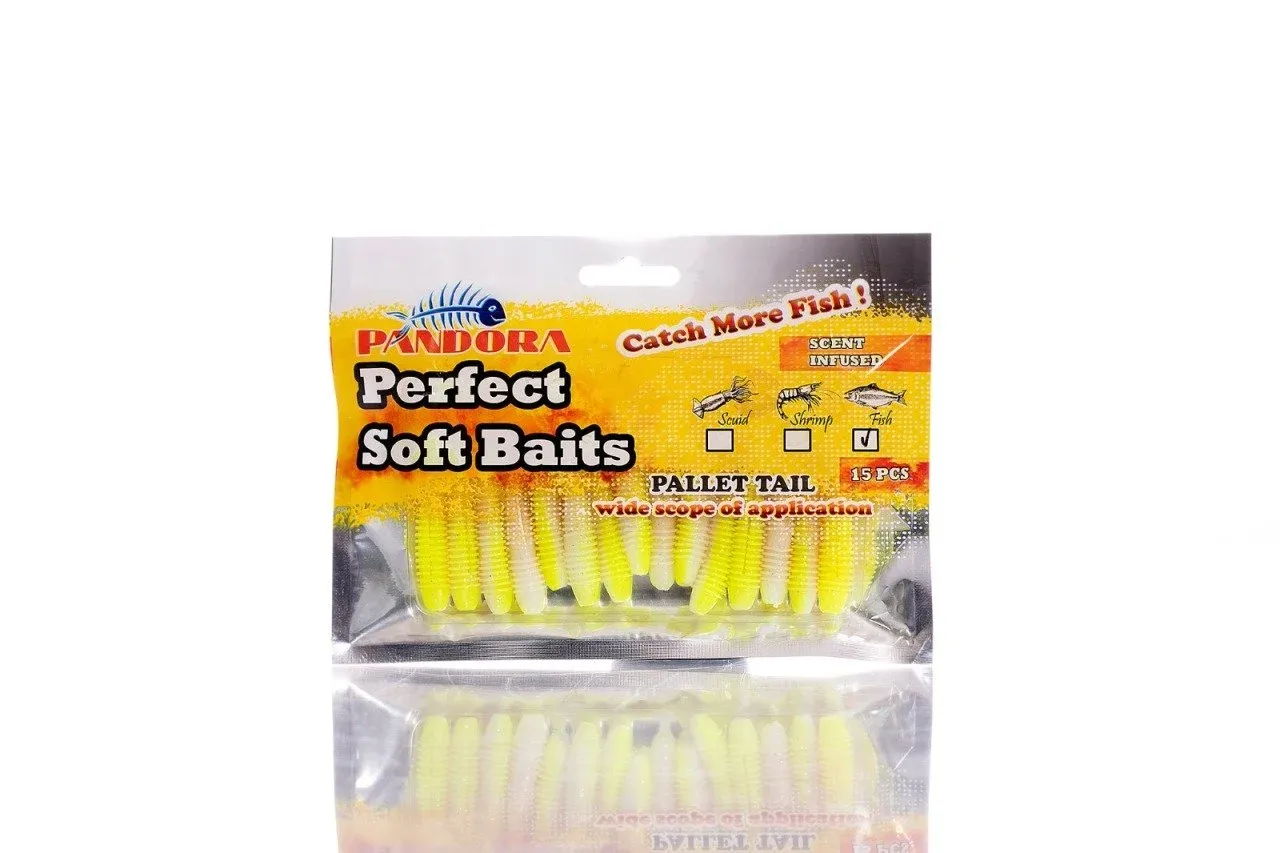 Pandora Pallet Tail soft baits 15'li paket balık kokulu 7 cm Renk-#Lemon