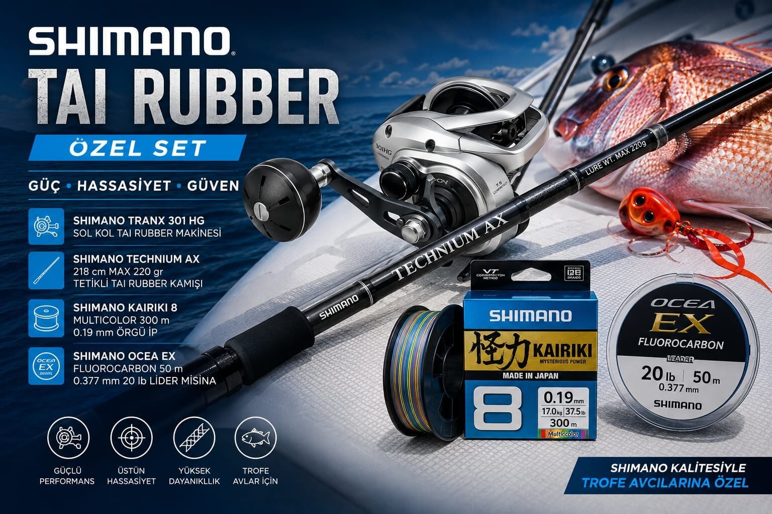 Shimano Tai Rubber Hazır Set | Kamış + Makine Tam Takım