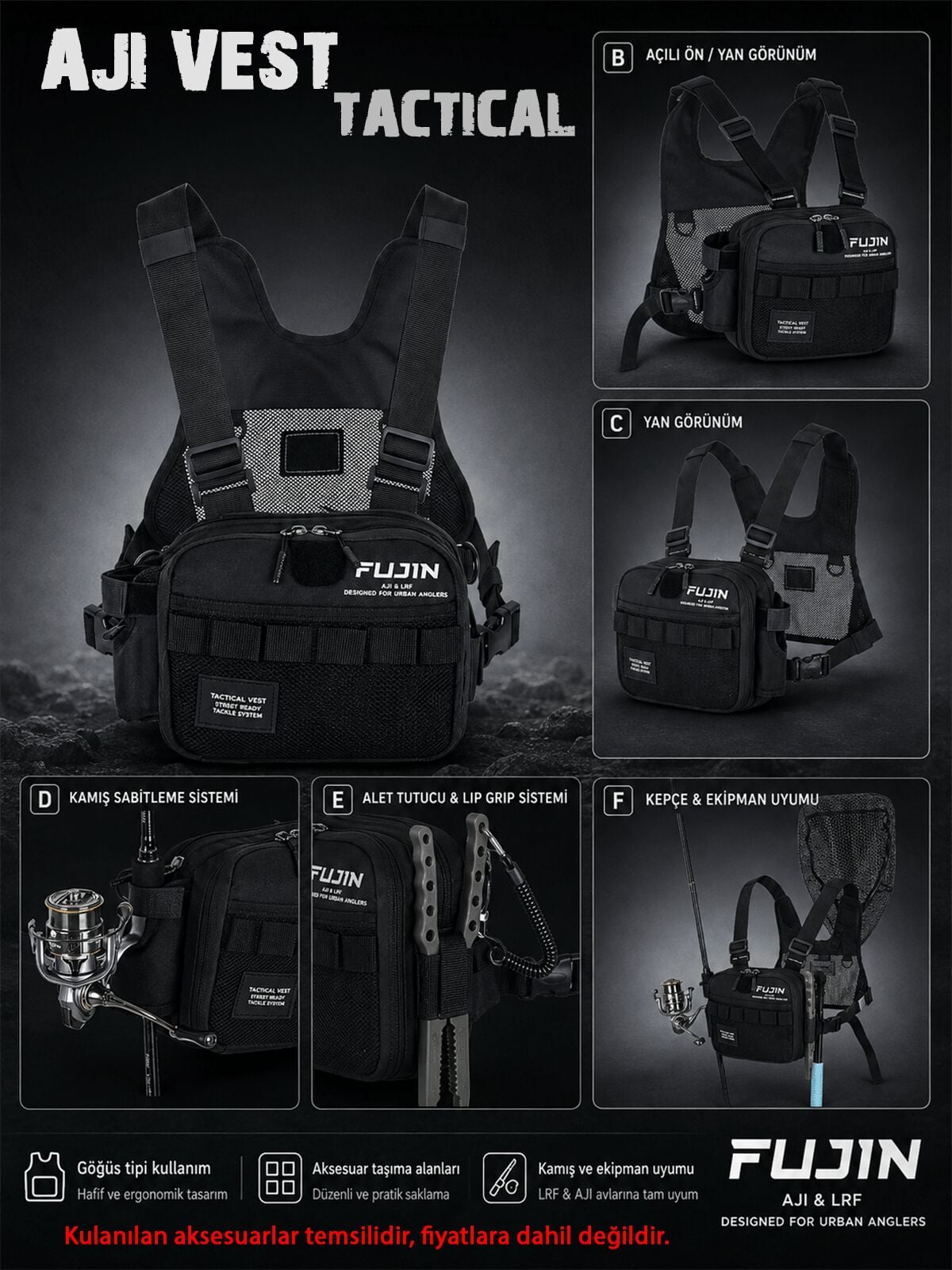 Fujin Tactical Vest Black Balıkçı Çantası