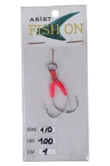 fish on asist iğne 1/0 numara iğne/1 cm /100 lb pembe
