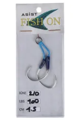 fish on asist iğne 2/0 numara iğne/1,5 cm /100 lb mor