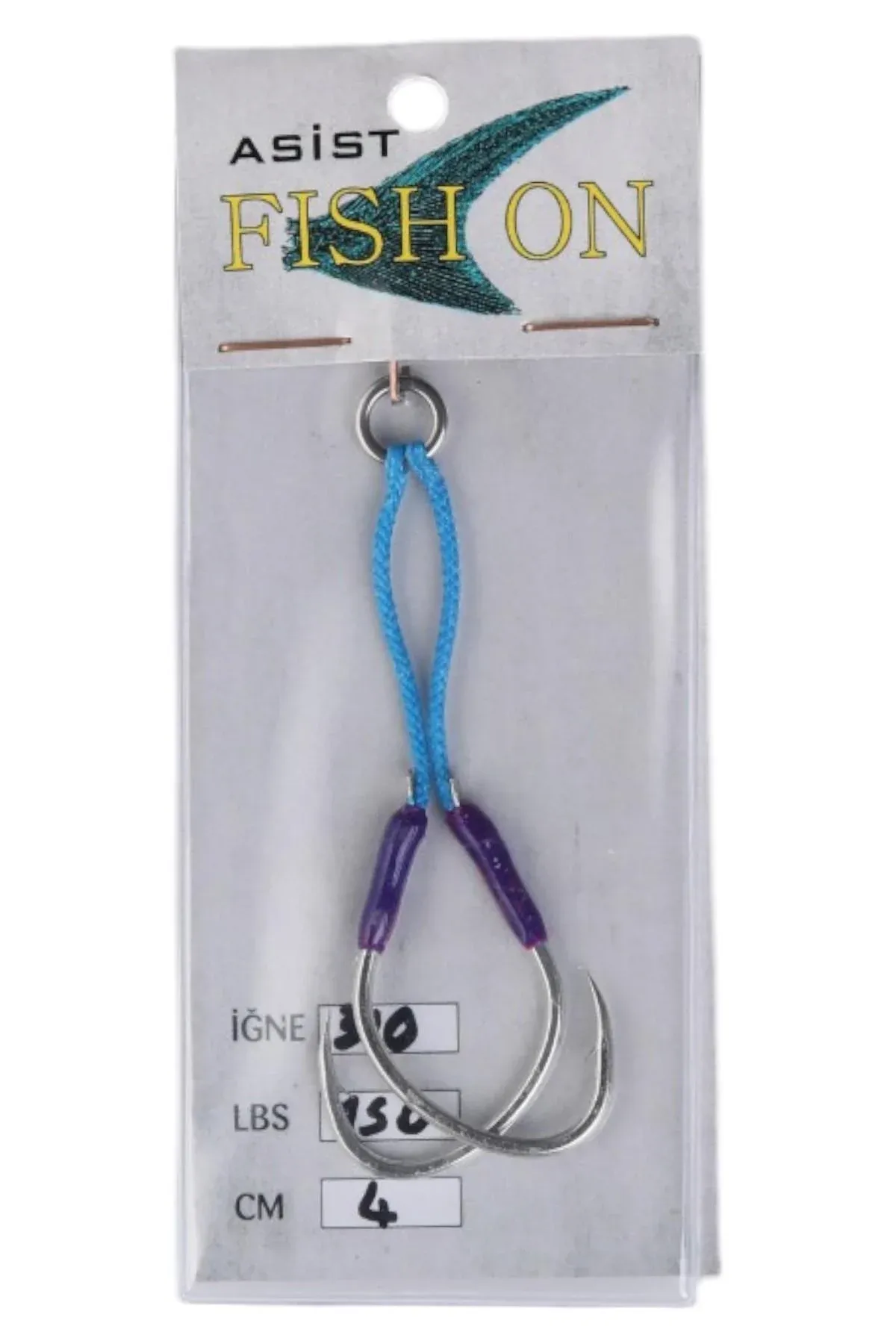 fish on asist iğne 3/0 numara iğne/4 cm /150 lb mor