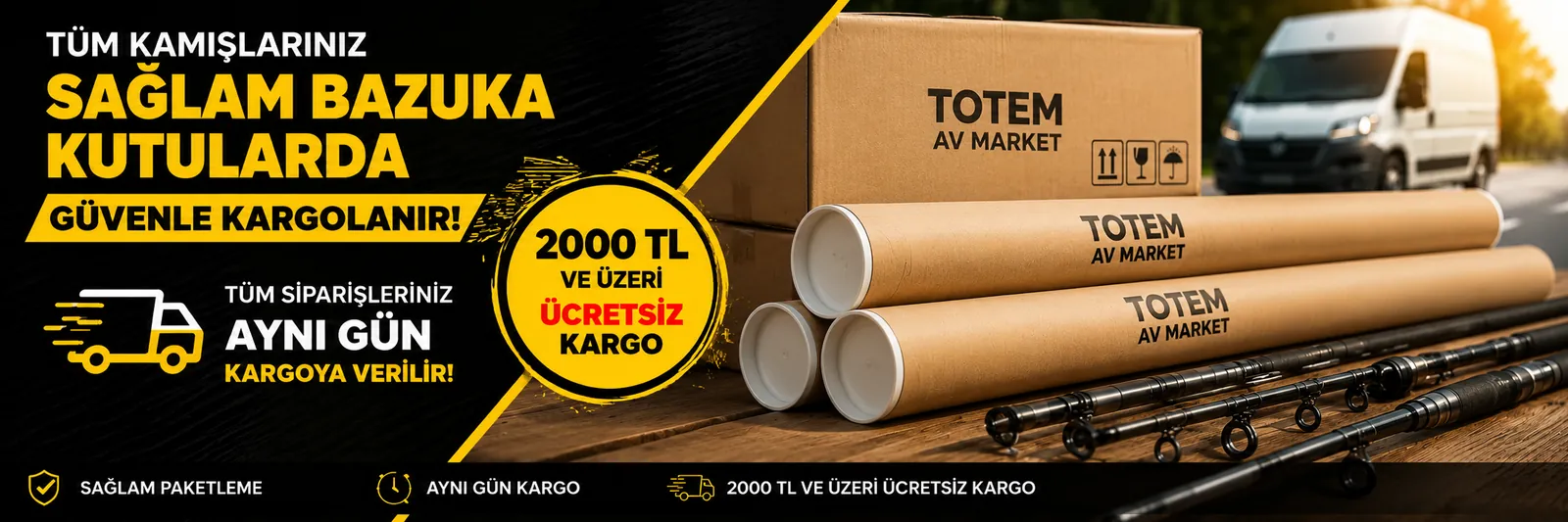 Kamışlar sağlam bazuka kutularda kargolanır